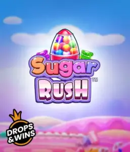 Изображение игрового автомата Sugar Rush от Pragmatic Play, демонстрирующее волшебный мир конфет и сладостей. На изображении видны символы в виде различных сладостей, окруженные яркой атмосферой. В верхней части расположен логотип игры Sugar Rush, подчеркивающий тематику слота.